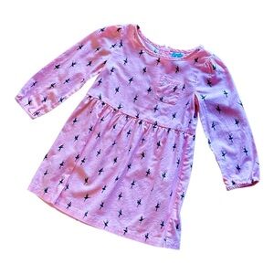 Pink Cotton Dress with Ballerina Print